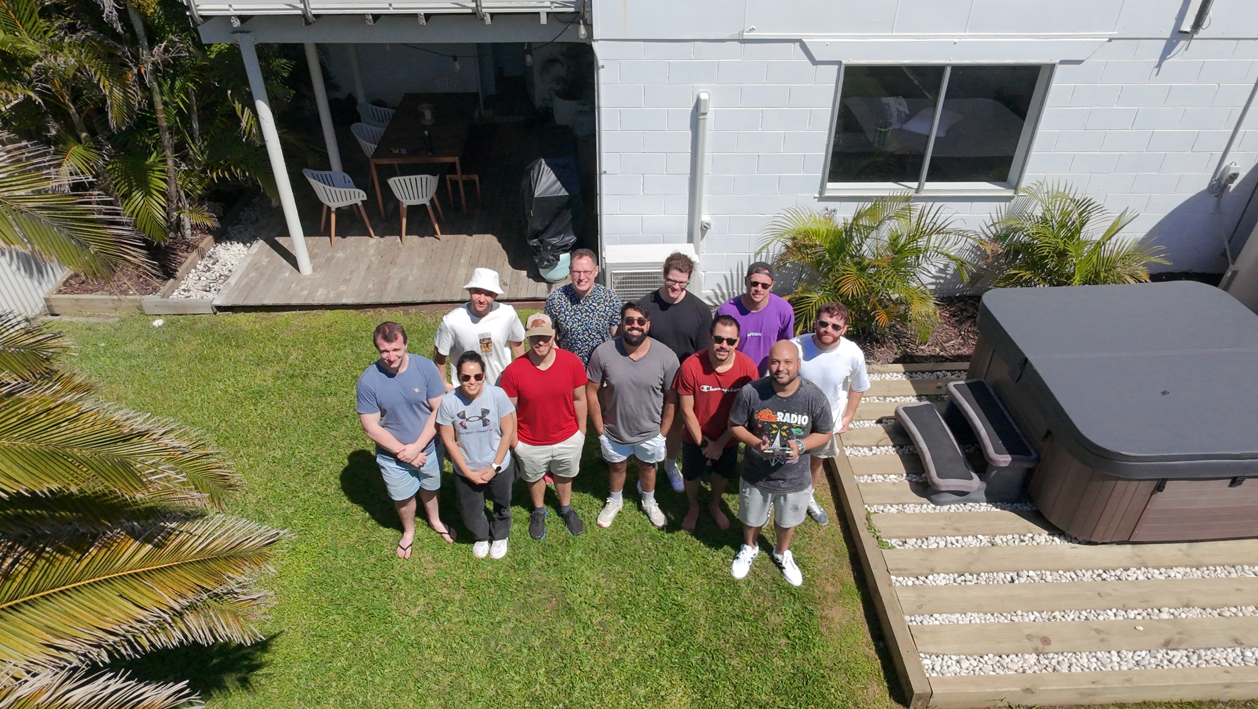 Group retreat drone photo (2025): Mohammad, Ivan, Henry, Daniel, Patrick, Liam, Vanessa, Elliot, Arkin, Kai, Adesh